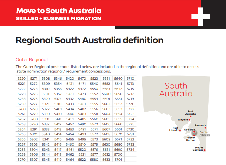 Outer Regional SA Visa 491 and 190 Work Experience Exemption